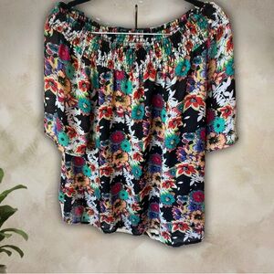 Floral Off-Shoulder Skirt - Black Multicolor